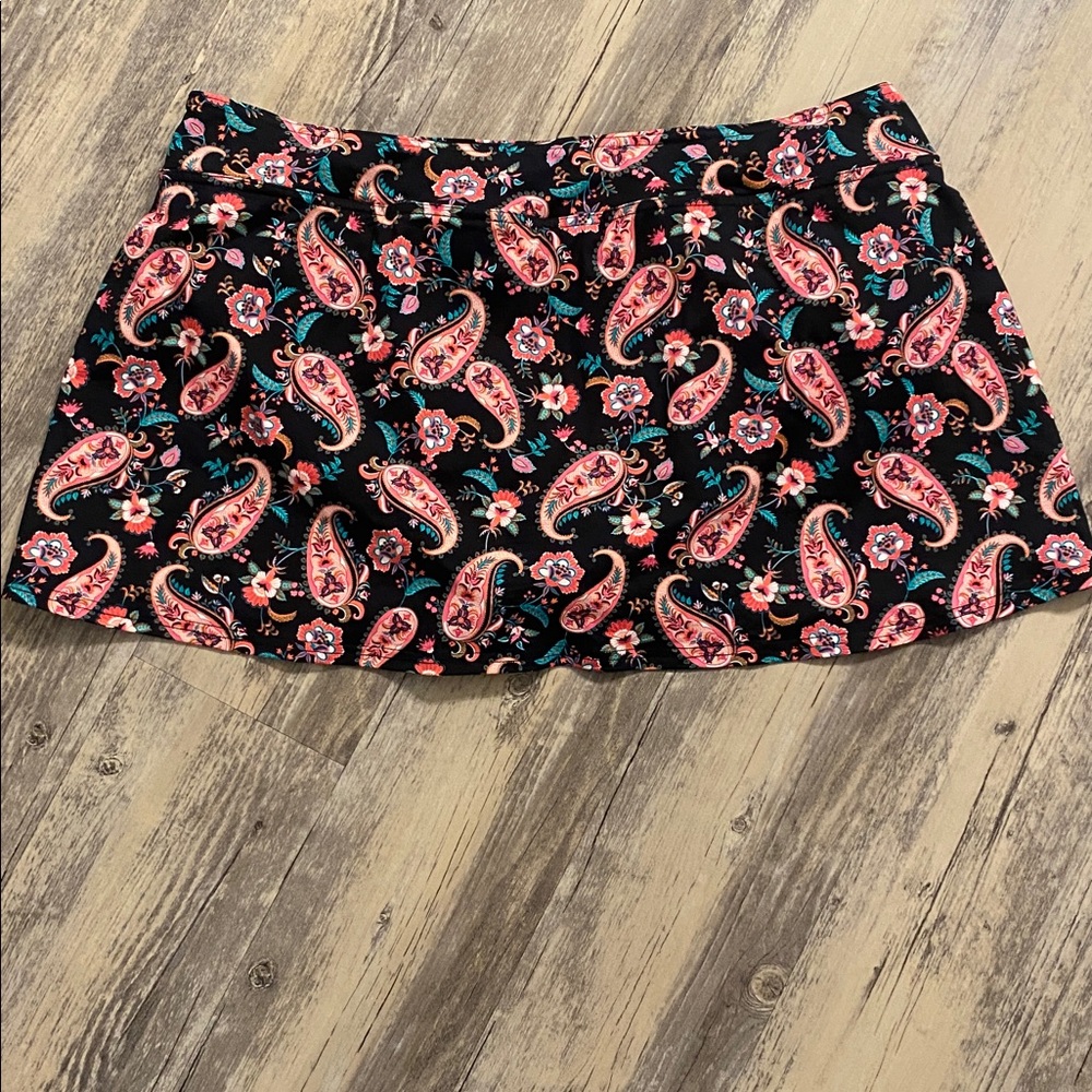 Lands End Women's Mini Swim Skirt Swim Bottoms Black Multi Paisley Floral 18